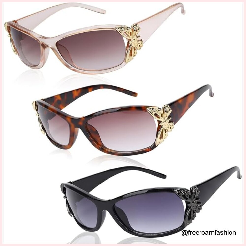 3 Pairs Y2K Butterfly Wrap Sunglasses with UV400 Protection